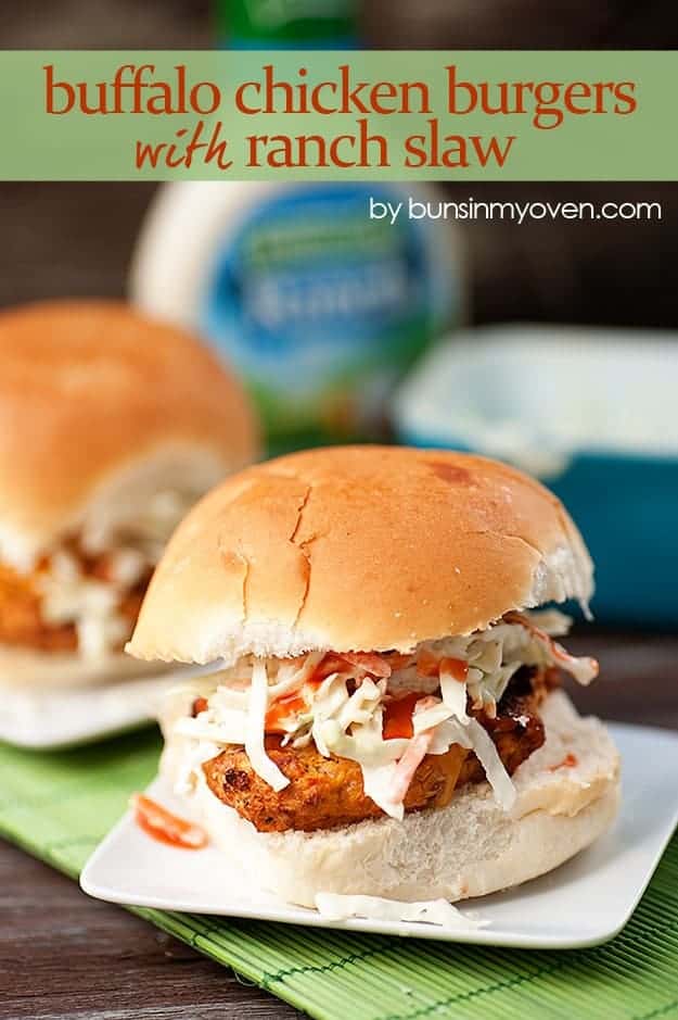 buffalo chicken burgers with ranch slaw