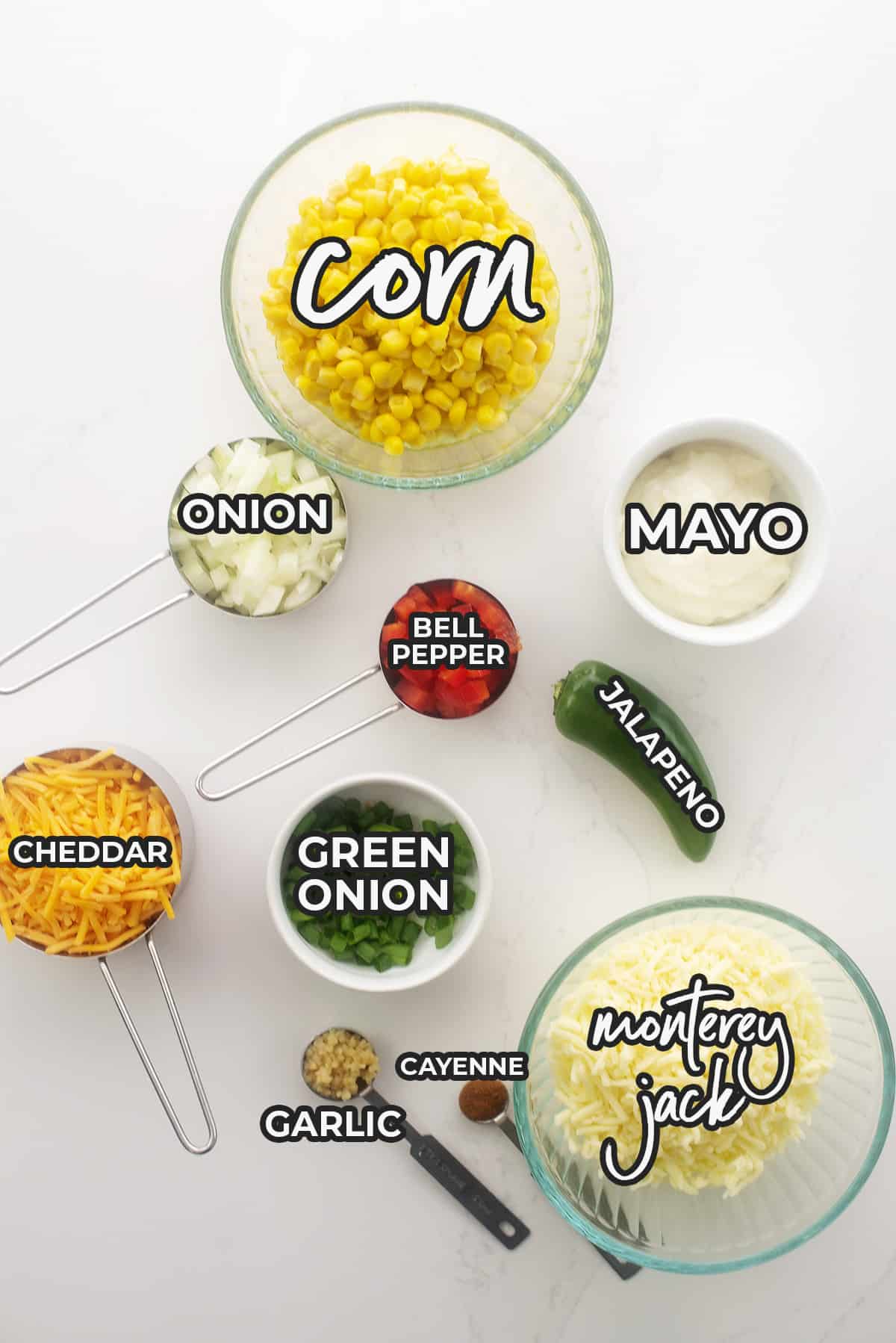 Ingredients for hot corn dip.