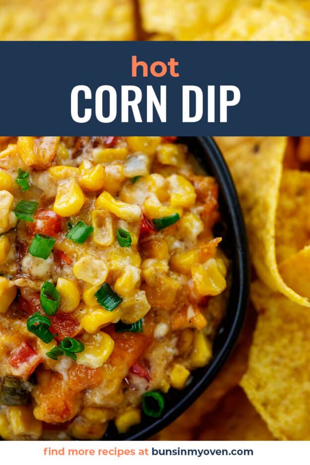 Overhead view of corn dip in bowl.