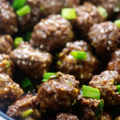 teriyaki meatballs in pot.