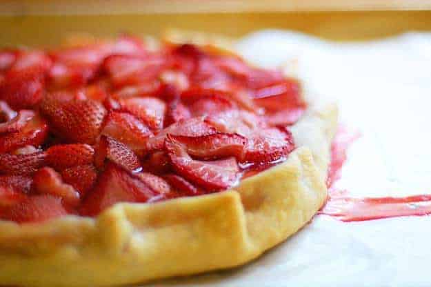 A close up of a strawberry crostata.