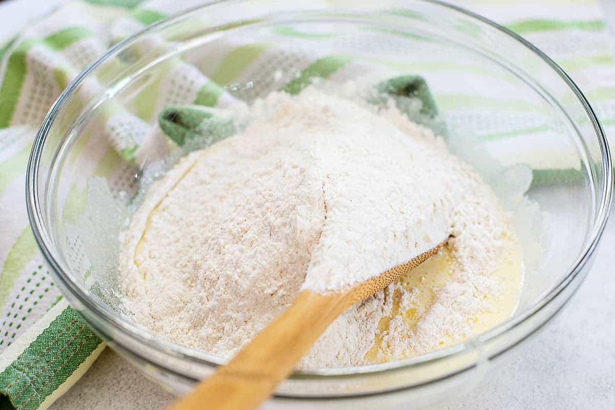 mini muffin batter in glass bowl.