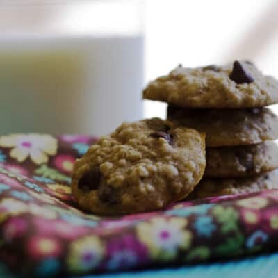 Four banana bread cookies on a folded cloth napkin