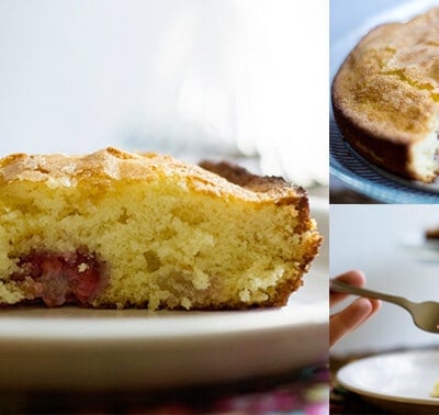 A closeup of a buttermilk pancake filling