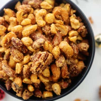 candied nuts in bowl.