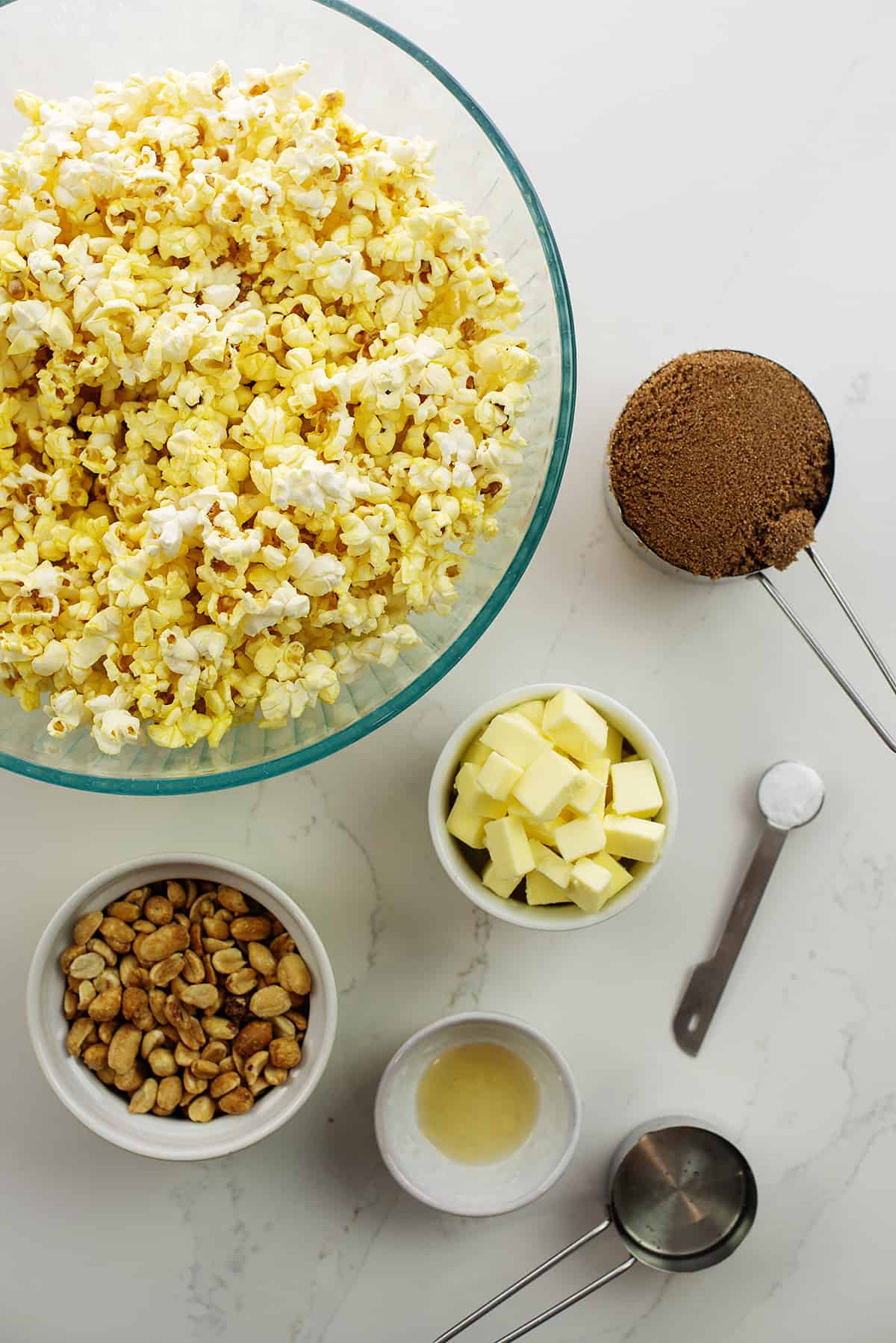 Ingredients for homemade caramel corn.