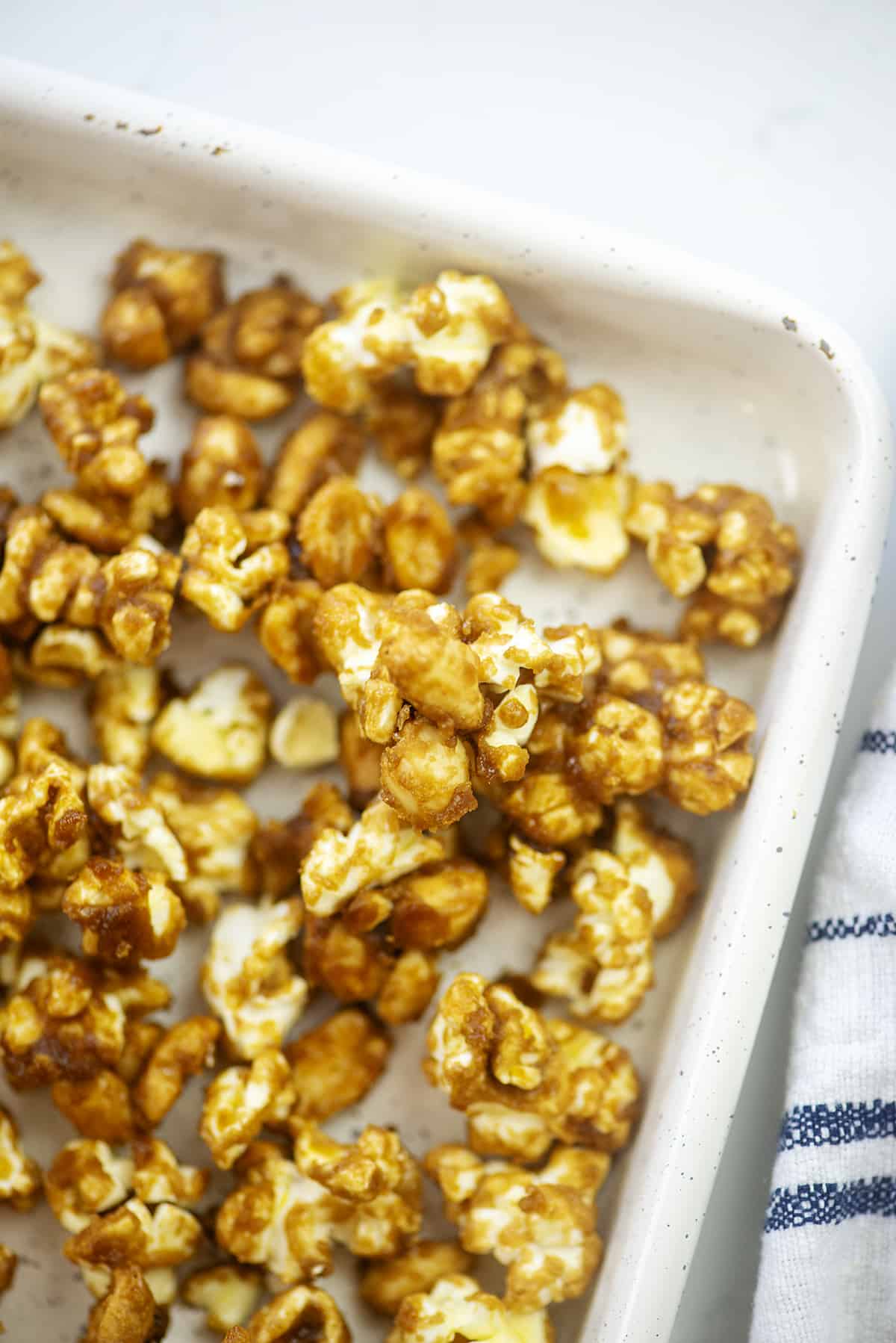 Pan full of homemade caramel corn.