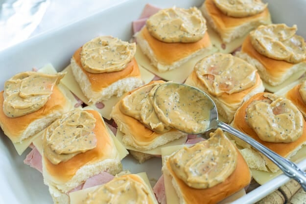 butter mixture spread over Hawaiian sliders.