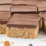 Sliced scotcheroos recipe on counter.