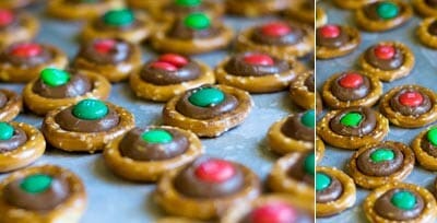 A closeup of pretzel buttons spread out on a baking sheet