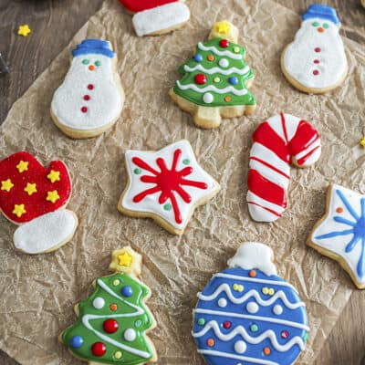 Butter cookies decorated for Christmas.