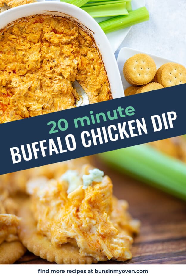 collage of buffalo chicken dip images with text for Pinterest.