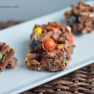 Snack bars on a narrow white plate.