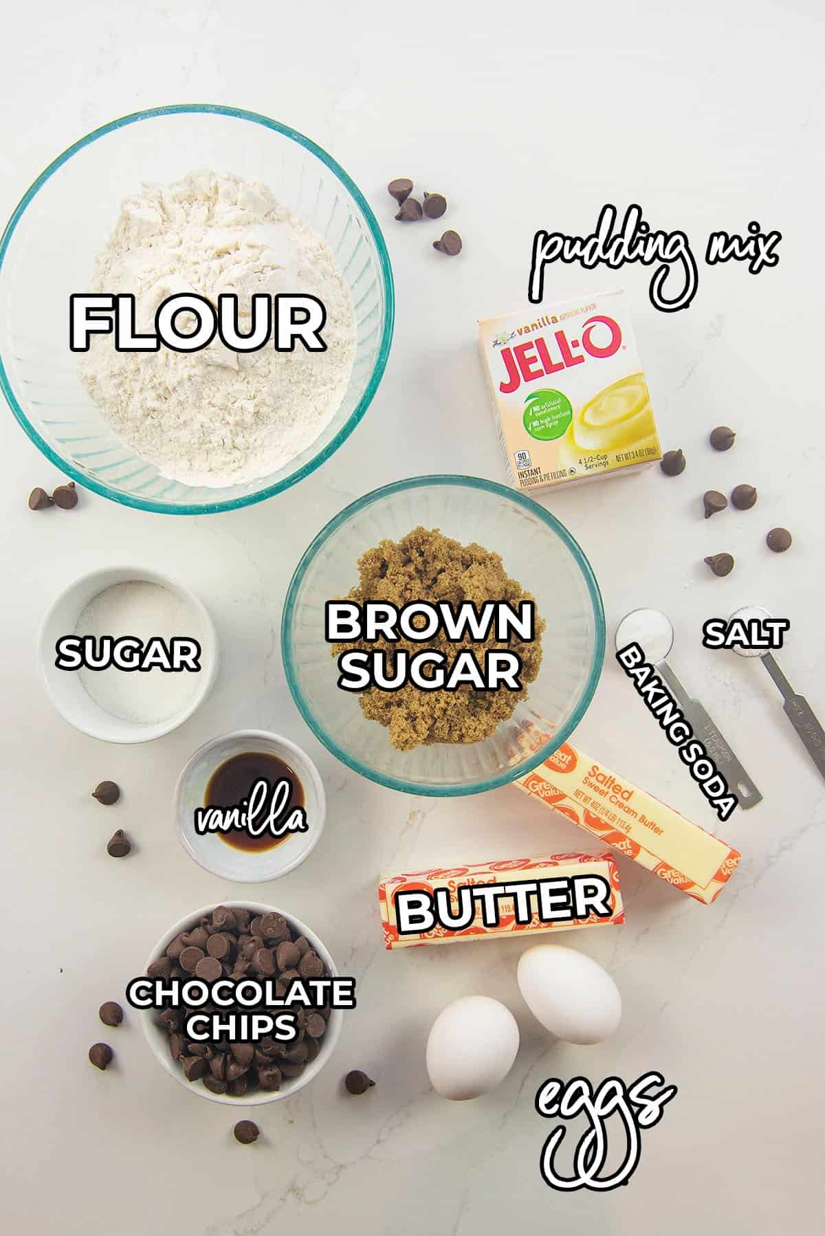 ingredients for pudding cookies.