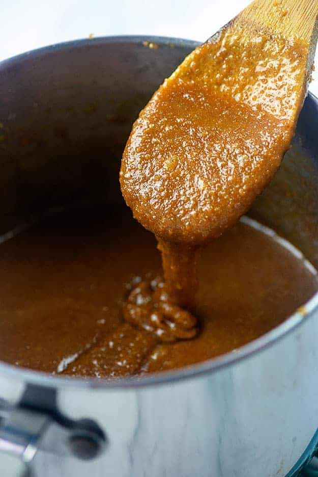 graham cracker toffee mixture in saucepan