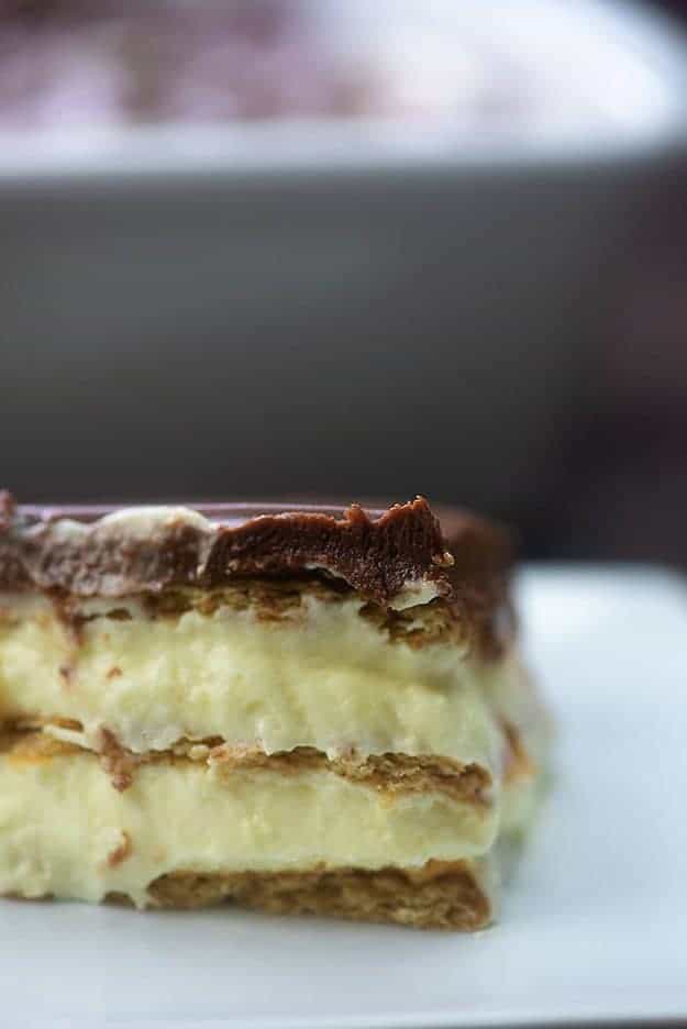 Close up of eclair cake.