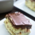 Eclair cake square on a plate.