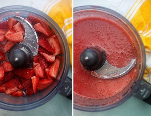 blending strawberries