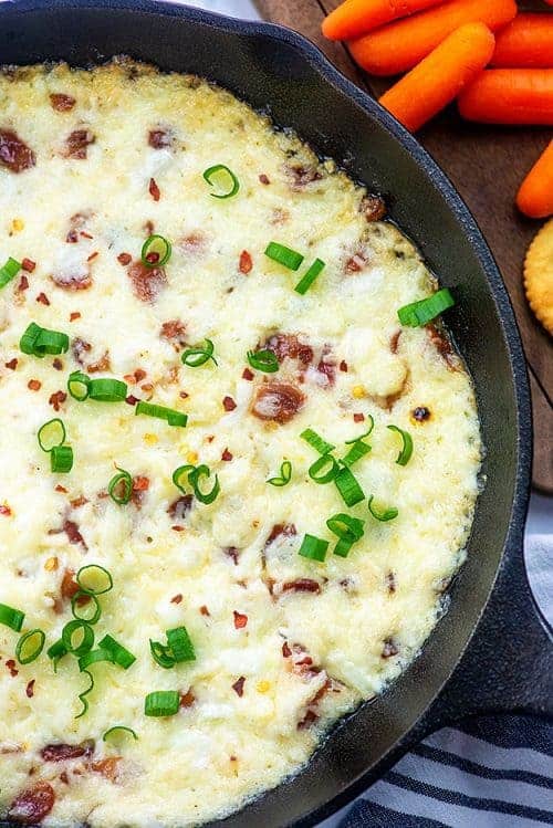 cooked cheese dip in a skillet