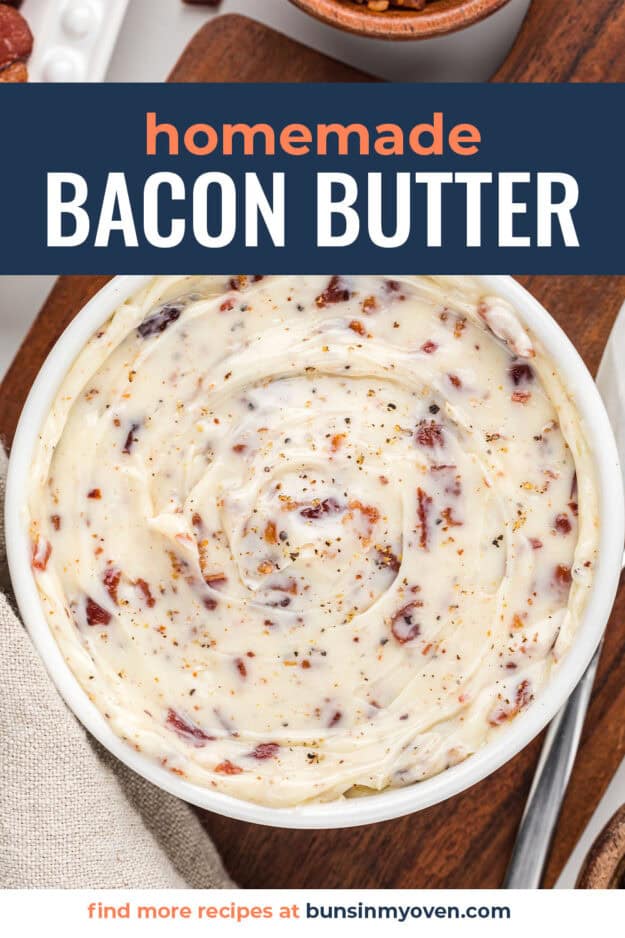 Homemade bacon butter in white dish.