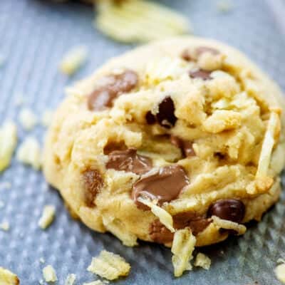 chocolate chip cookie with potato chips.