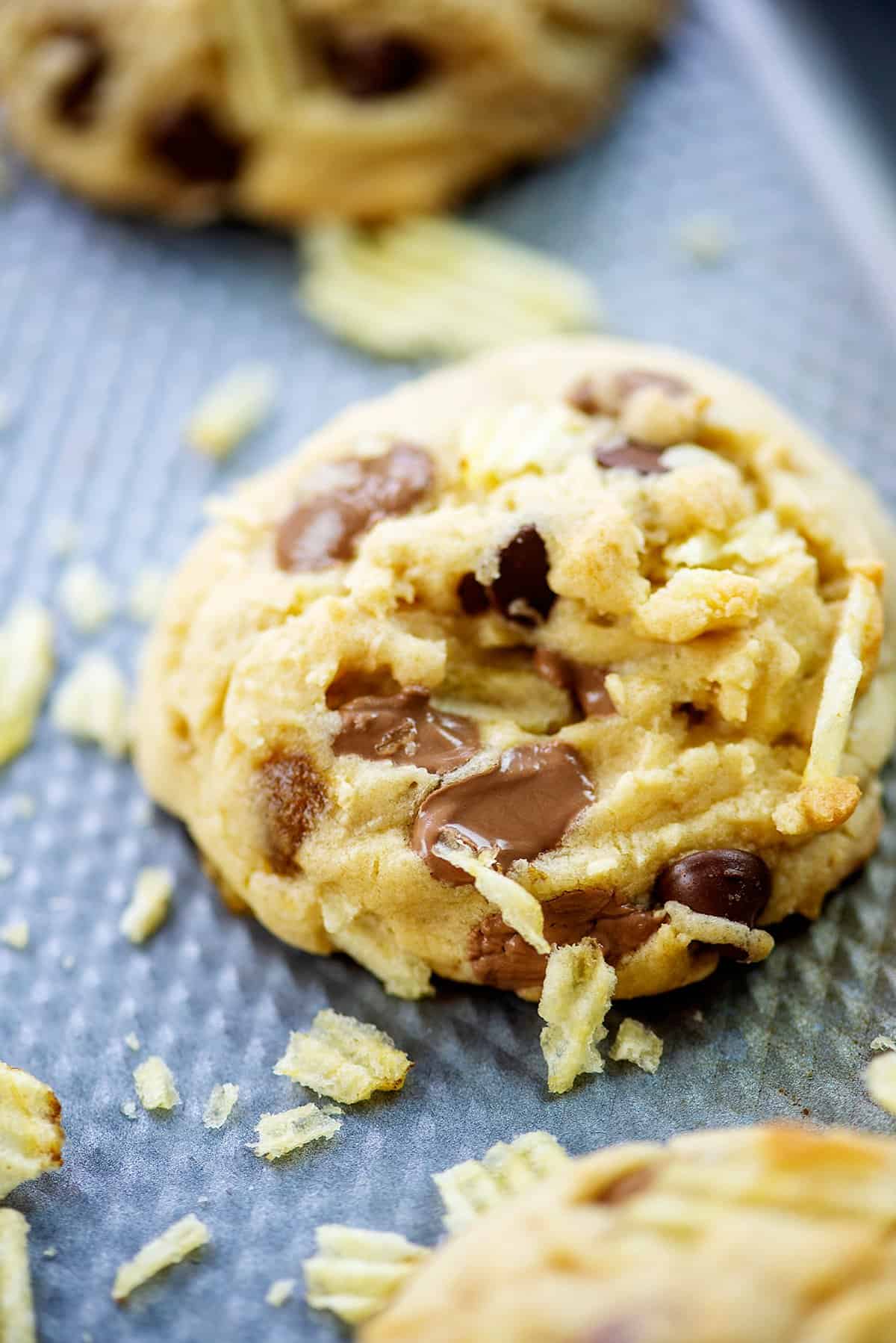 chocolate chip cookie with potato chips.
