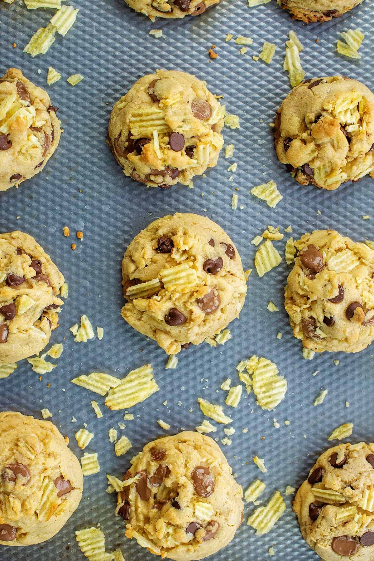 overhead view of potato chip cookies.