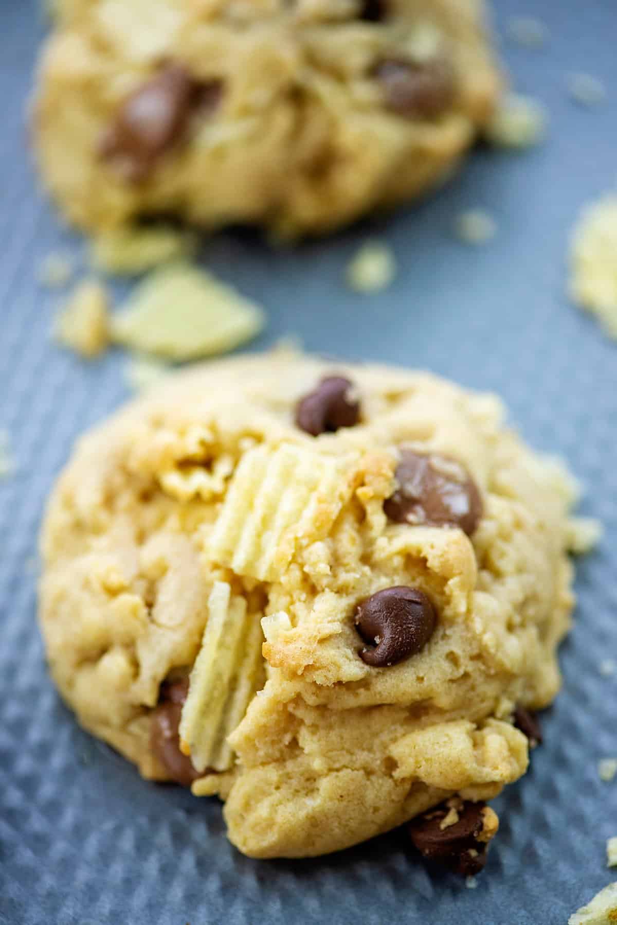 potato chip cookies on baking sheet.