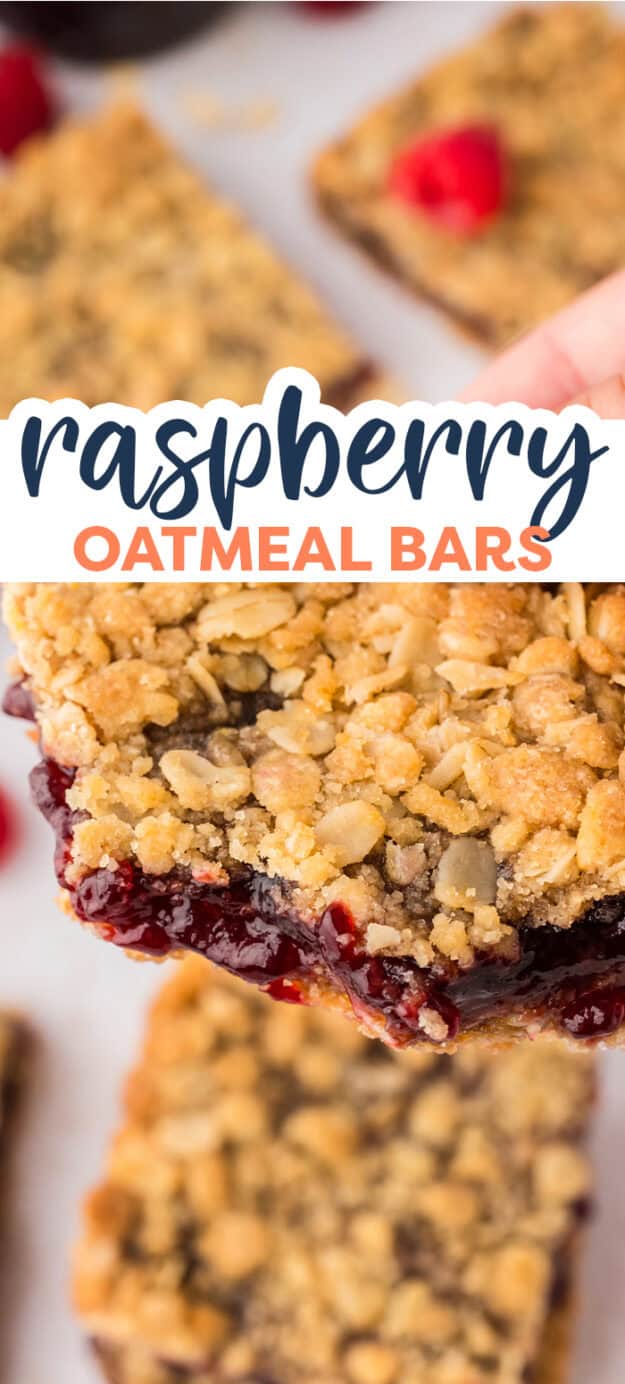 Close up of raspberry oatmeal bar.