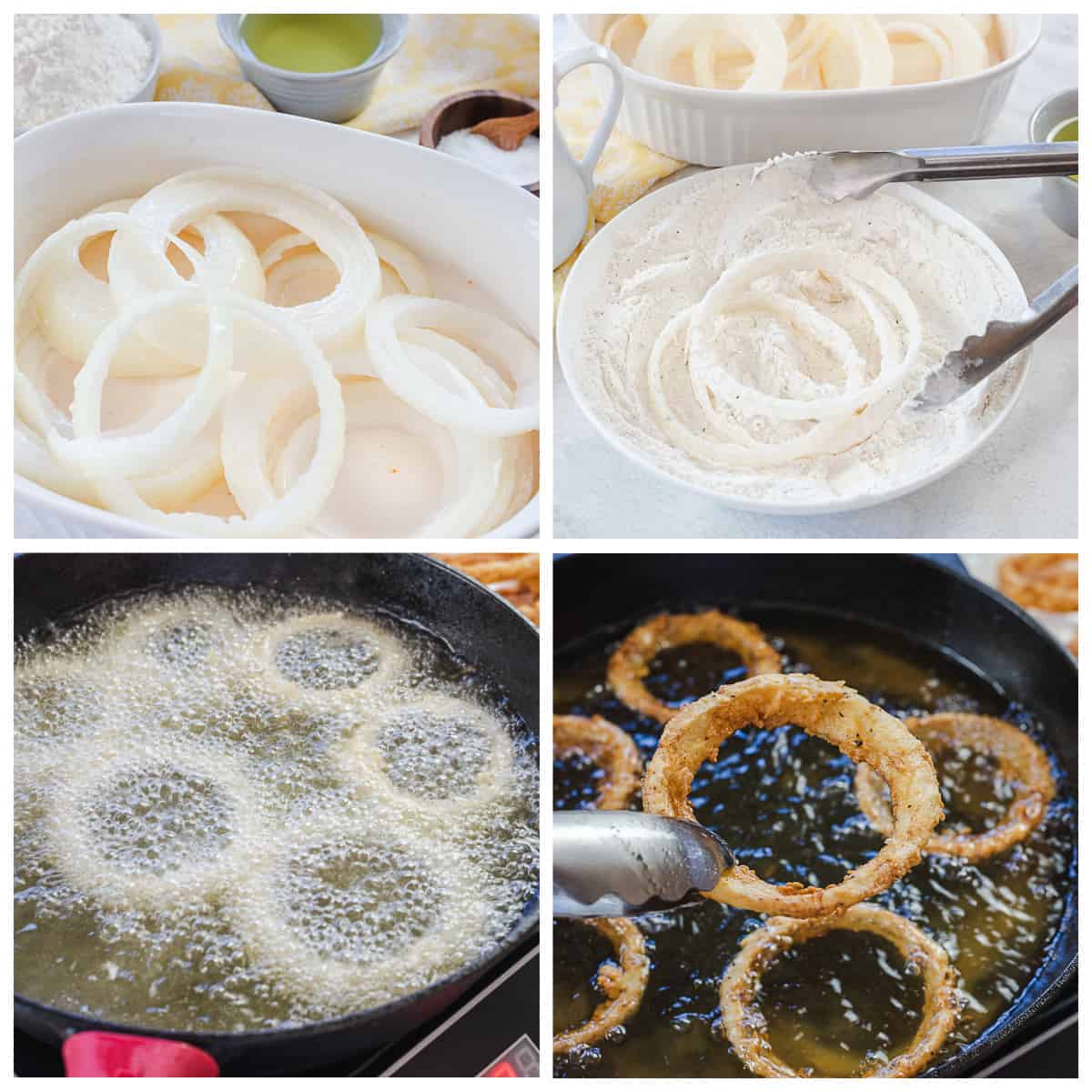 collage of how to make onion strings.