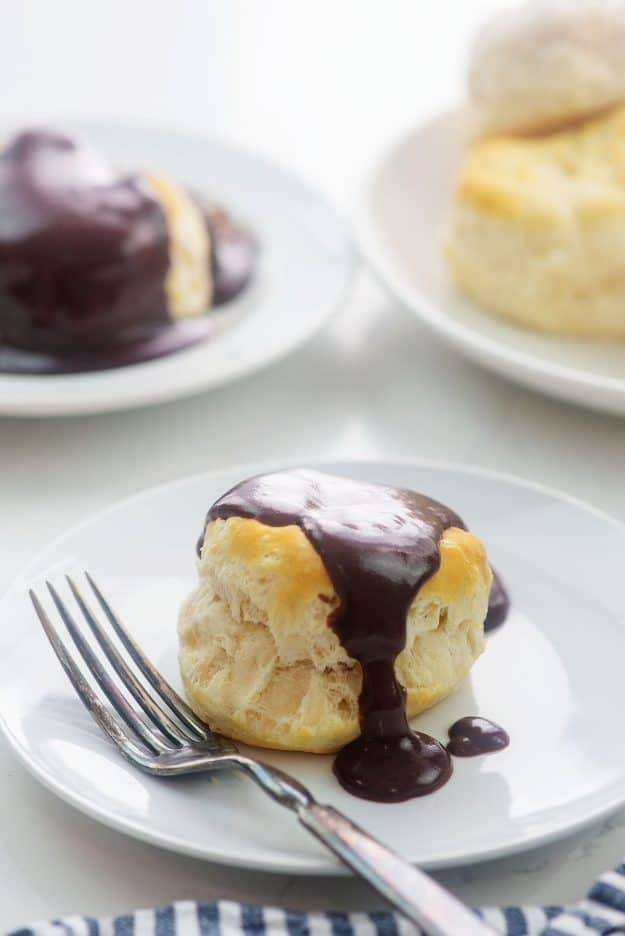 homemade biscuit topped with chocolate gravy.