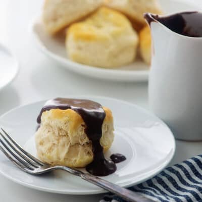 biscuit with chocolate gravy over the top