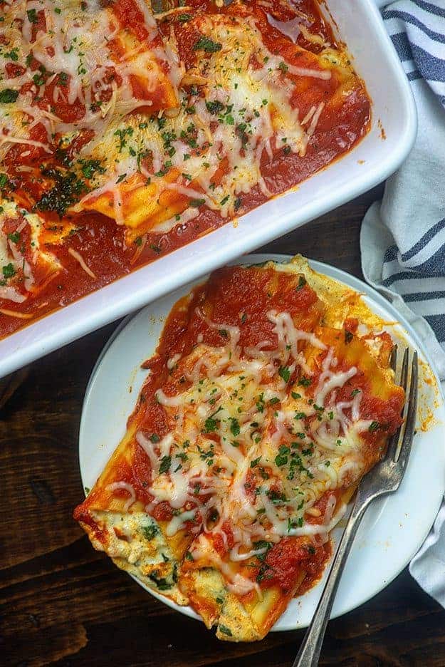 baked manicotti stuffed with cheese and spinach