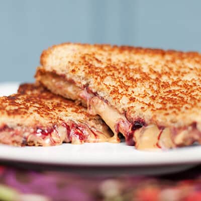 A closeup of grilled peanut butter and jelly sandwich