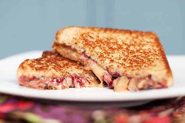 A closeup of grilled peanut butter and jelly sandwich 