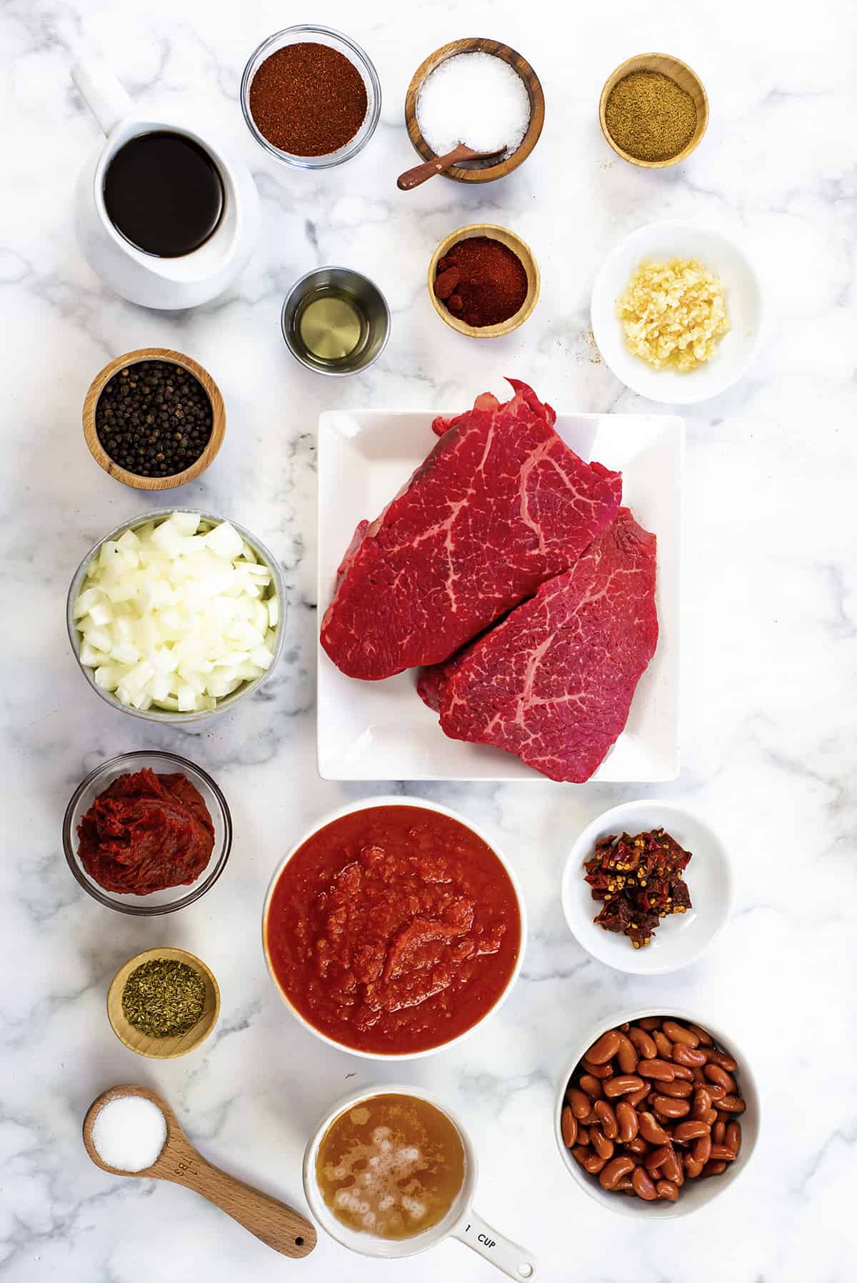 Ingredients for steak chili.