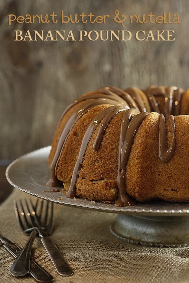 This banana pound cake is loaded with peanut butter and Nutella!