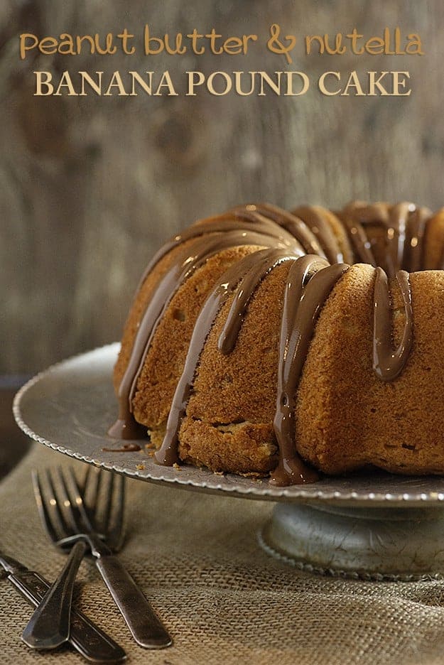 This banana pound cake is loaded with peanut butter and Nutella! 