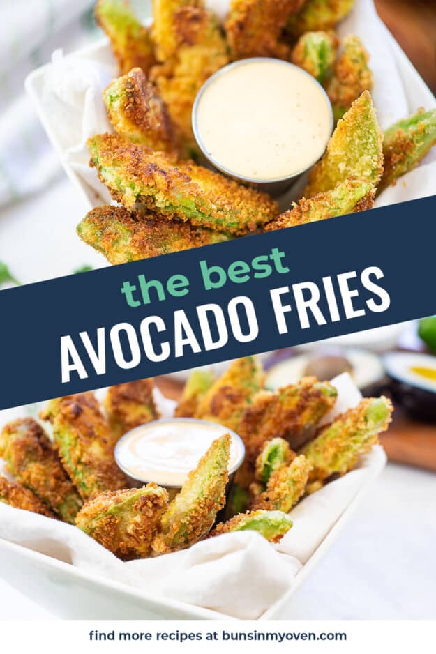 collage of avocado fries images with text for Pinterest.