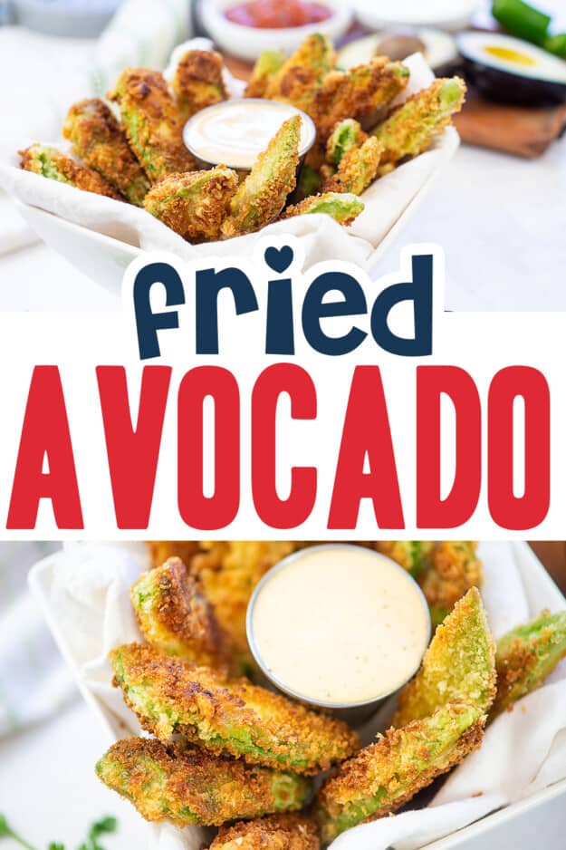 collage of fried avocado images with text for Pinterest.