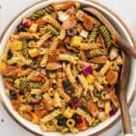 Italian pasta salad in bowl.