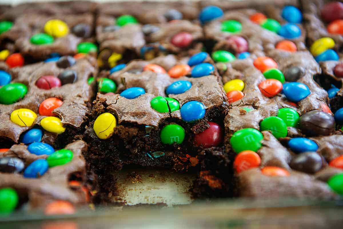 Fudgy M&M Brownies - The Powdered Apron
