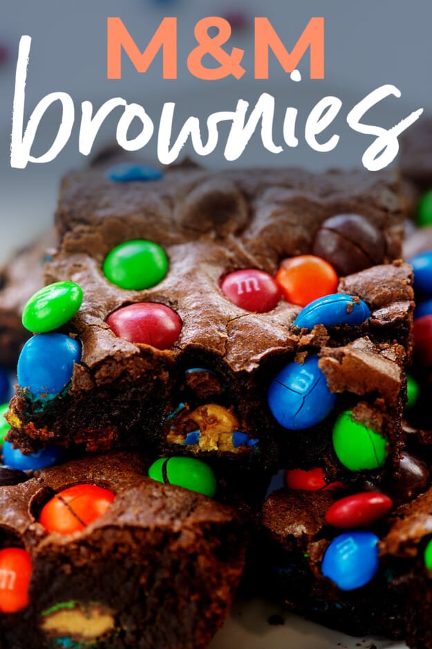 pile of brownies on plate with text for Pinterest.