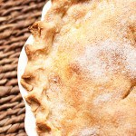 A closeup of cinnamon peach pie