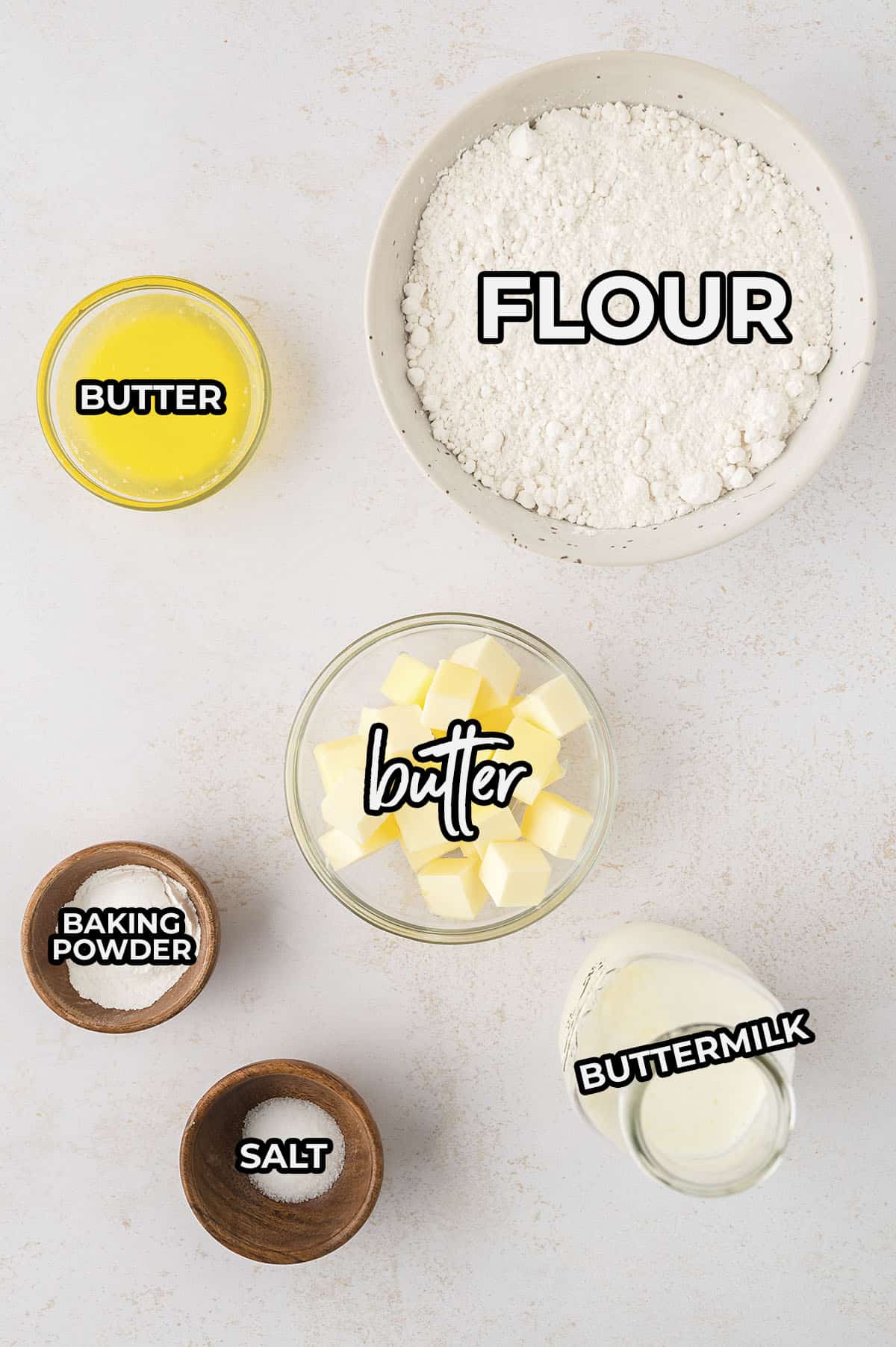 Ingredients for biscuit pie dough.