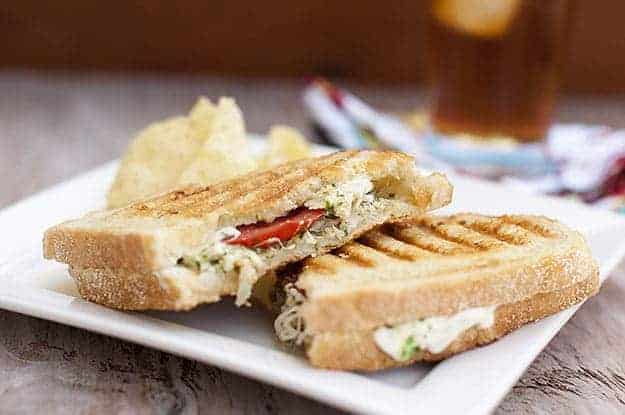 A closeup of Pesto chicken panini