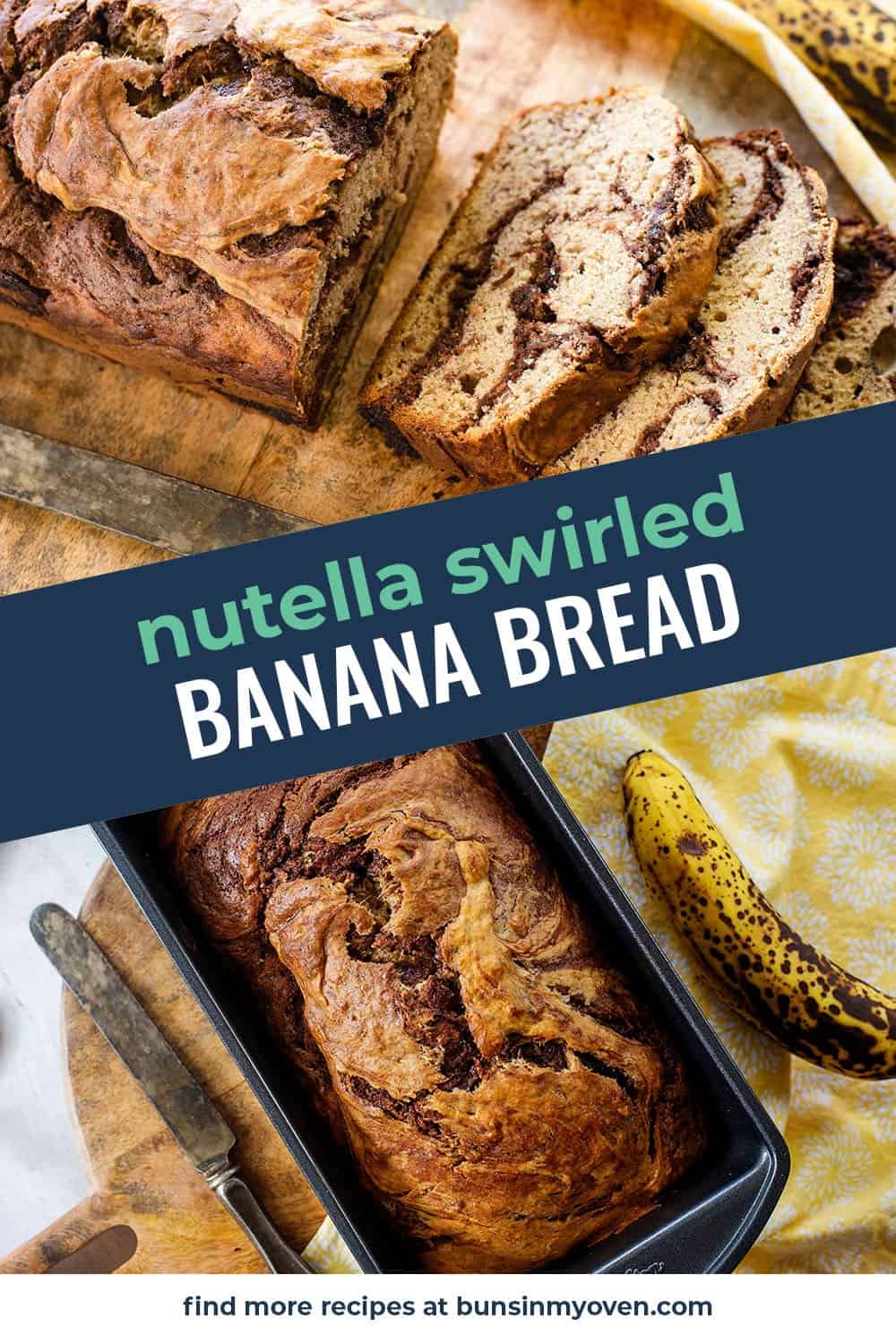 collage of nutella banana bread images.