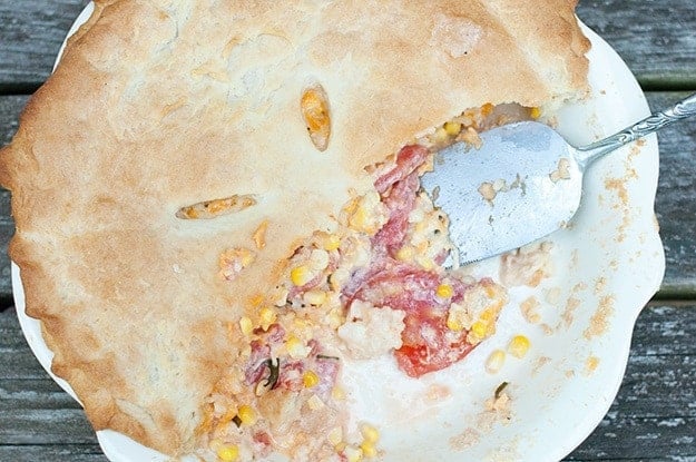 Tomato pie in pie plate.
