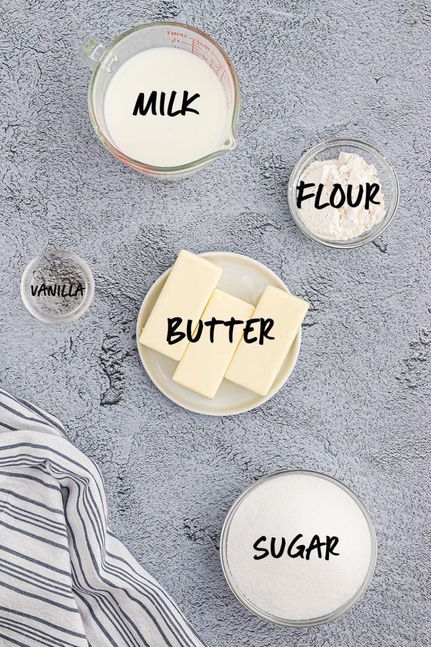 overhead view of ingredients for whipping frosting recipe.