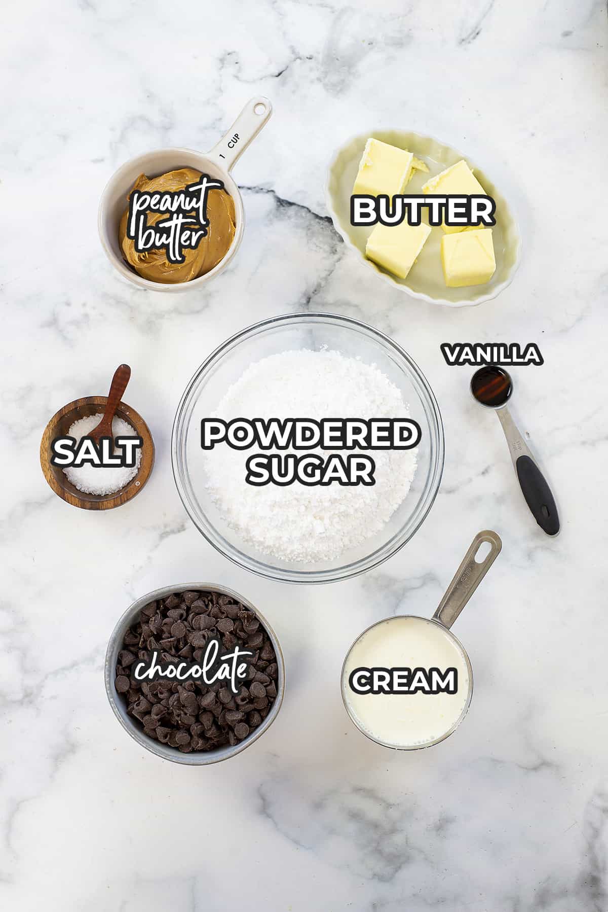 Ingredients for buckeye brownies.